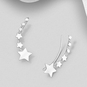 925 Sterling Silver Star Ear Pin Hugging Earrings NWT